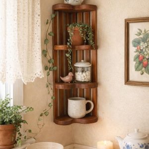 Vintage Wooden Heart Shelf Basket | 1990s Cottagecore Display Rack